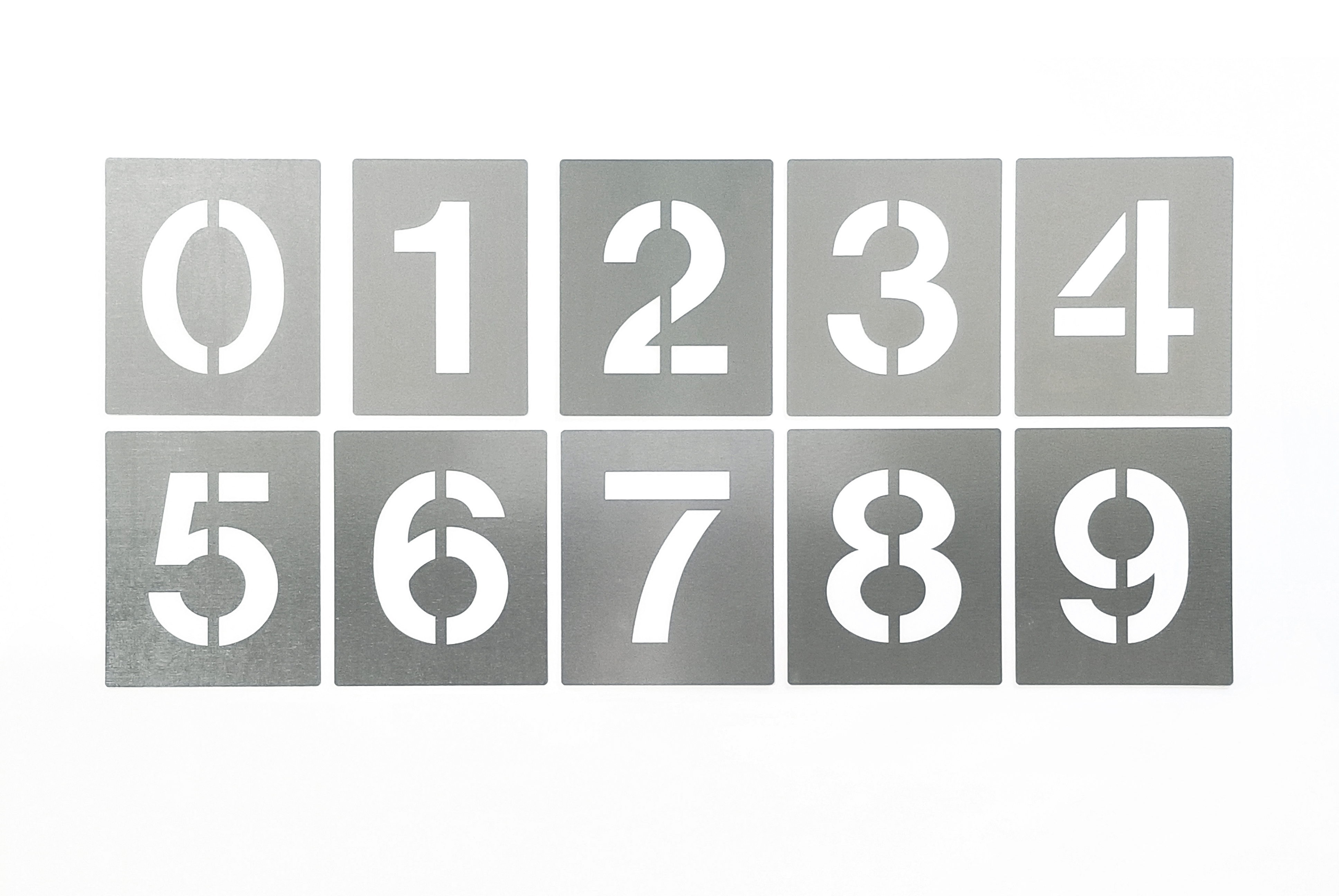 リーズナブルな《折り返し無し》　ステンシルプレート【 文字サイズH150／数字0～9　各1枚 】10枚セット
